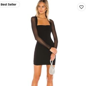 superdown Black Square Neck Long Sleeve Mini Dress